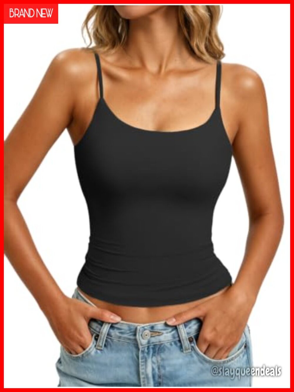 Womens Adjustable Strap Scoop Neck Double Lined Tank Top Slim Fit Cami